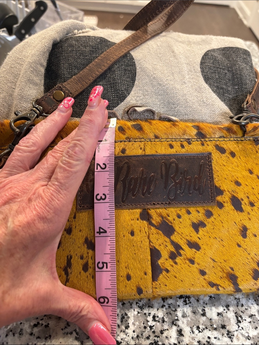Mustard Haircalf Floral Accent Crossbody Bag - Picture 6 of 7